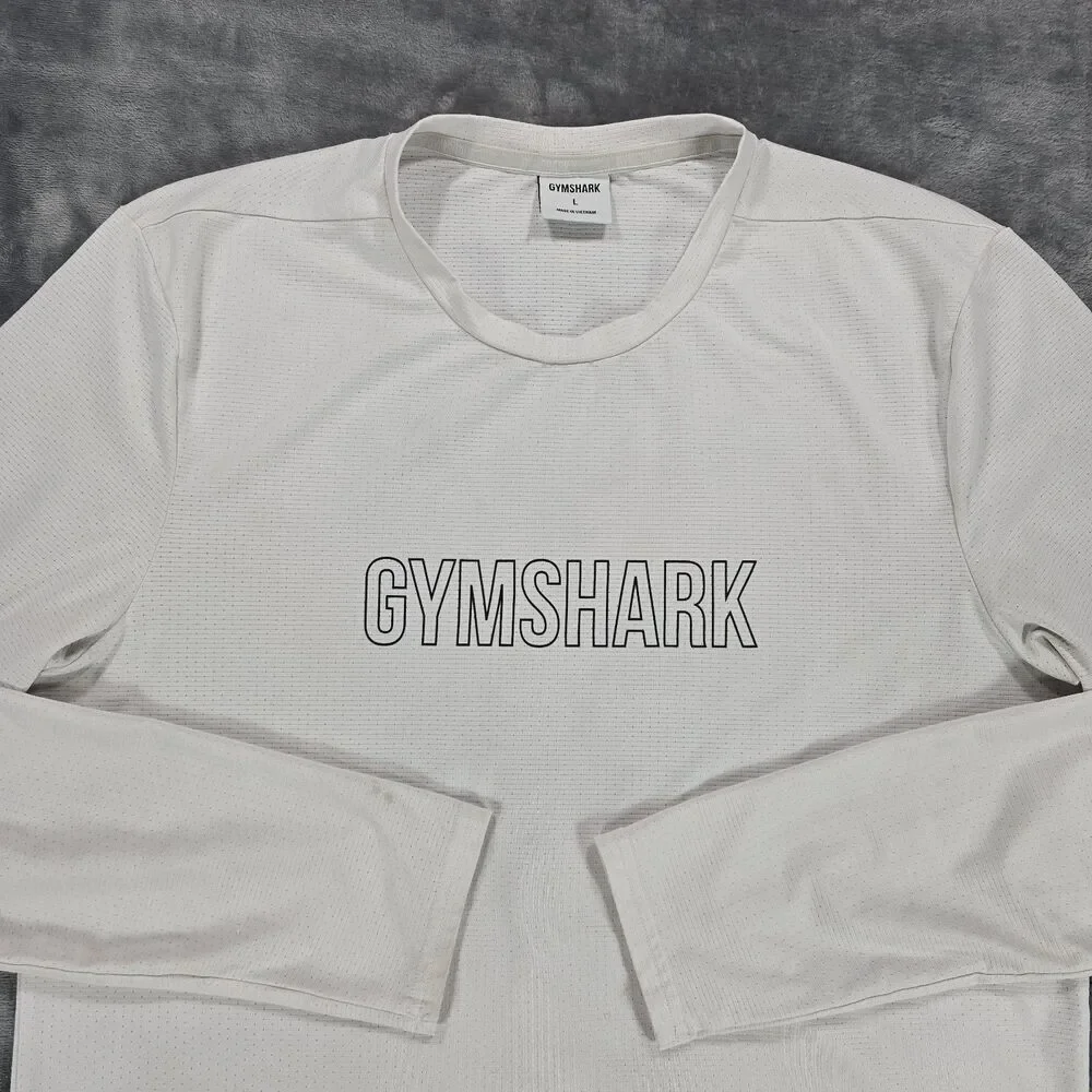 Gymshark Baselayer Shirt Men L White Breathable Athletic Performance Long Sleeve - Picture 2 of 9